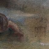 Oil on canvas signed woman on the beach