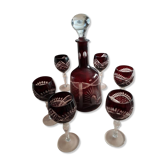 Service à vin en verre rouge années 1980