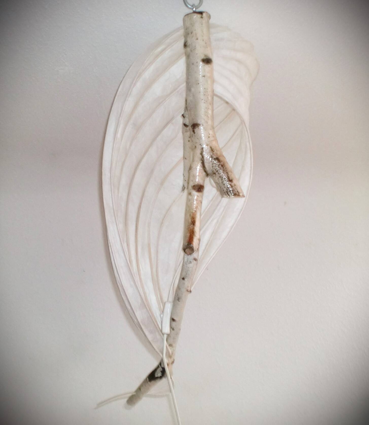 Organic Light Sculpture Wall Hanging Lamp, Birch Branch +Paper