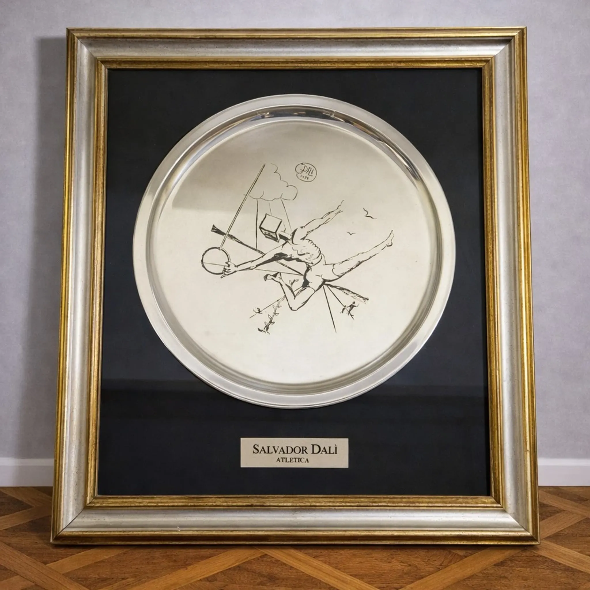 Framed screen-printed plate with certificate