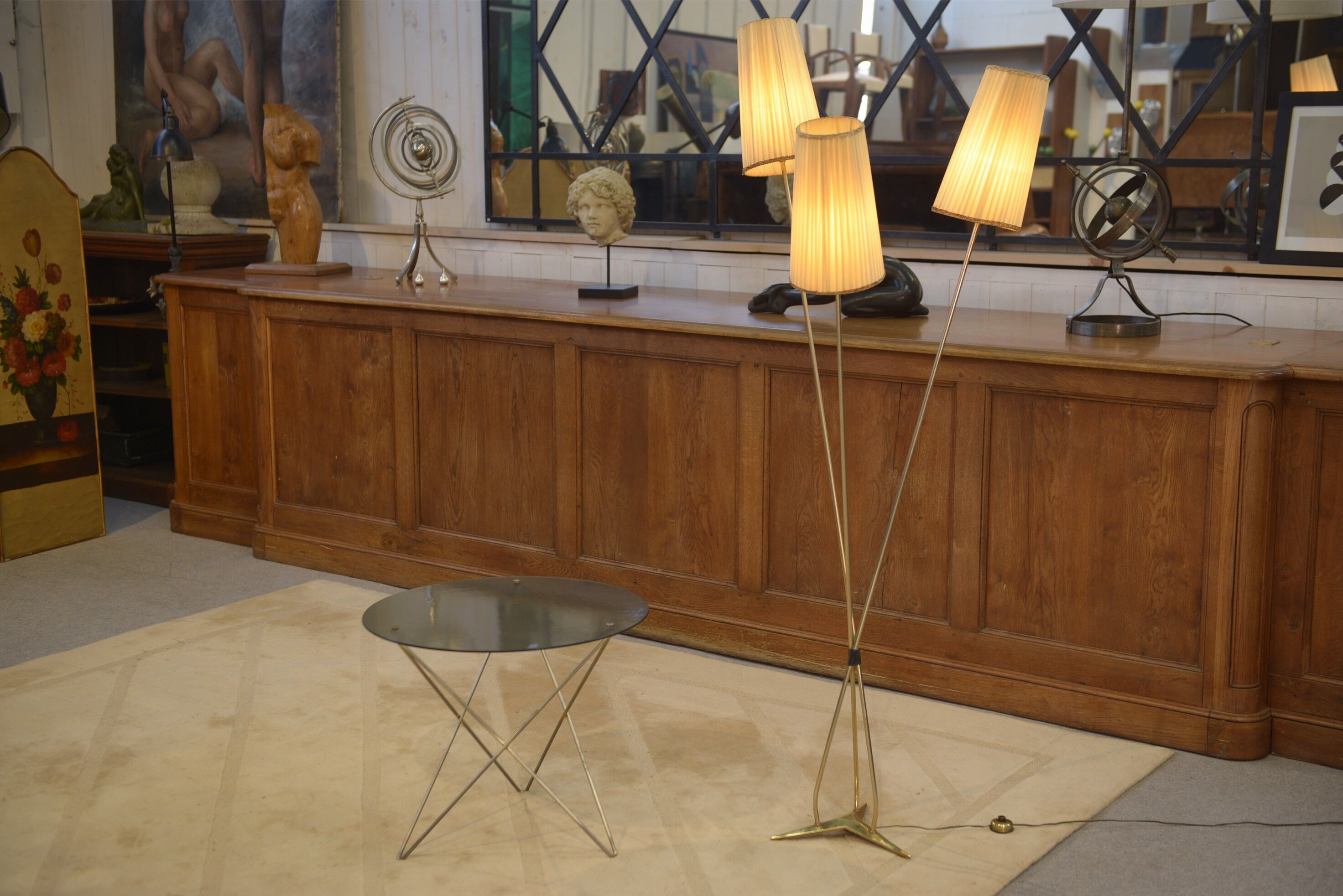 Brass and glass side table, 1960s design.