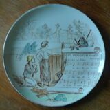 Pair of old plates Terre de Fer / Creil and Montereau, musical subjects
