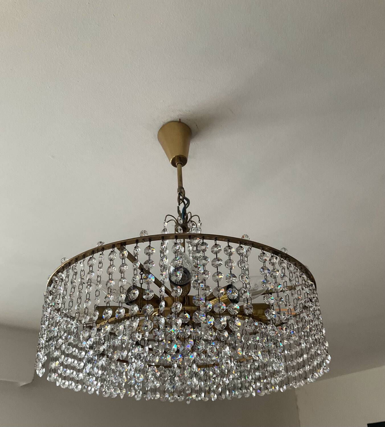 Vintage brass and crystal tassel chandelier