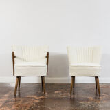 Pair of white cream boucle cocktail chairs, 1950s