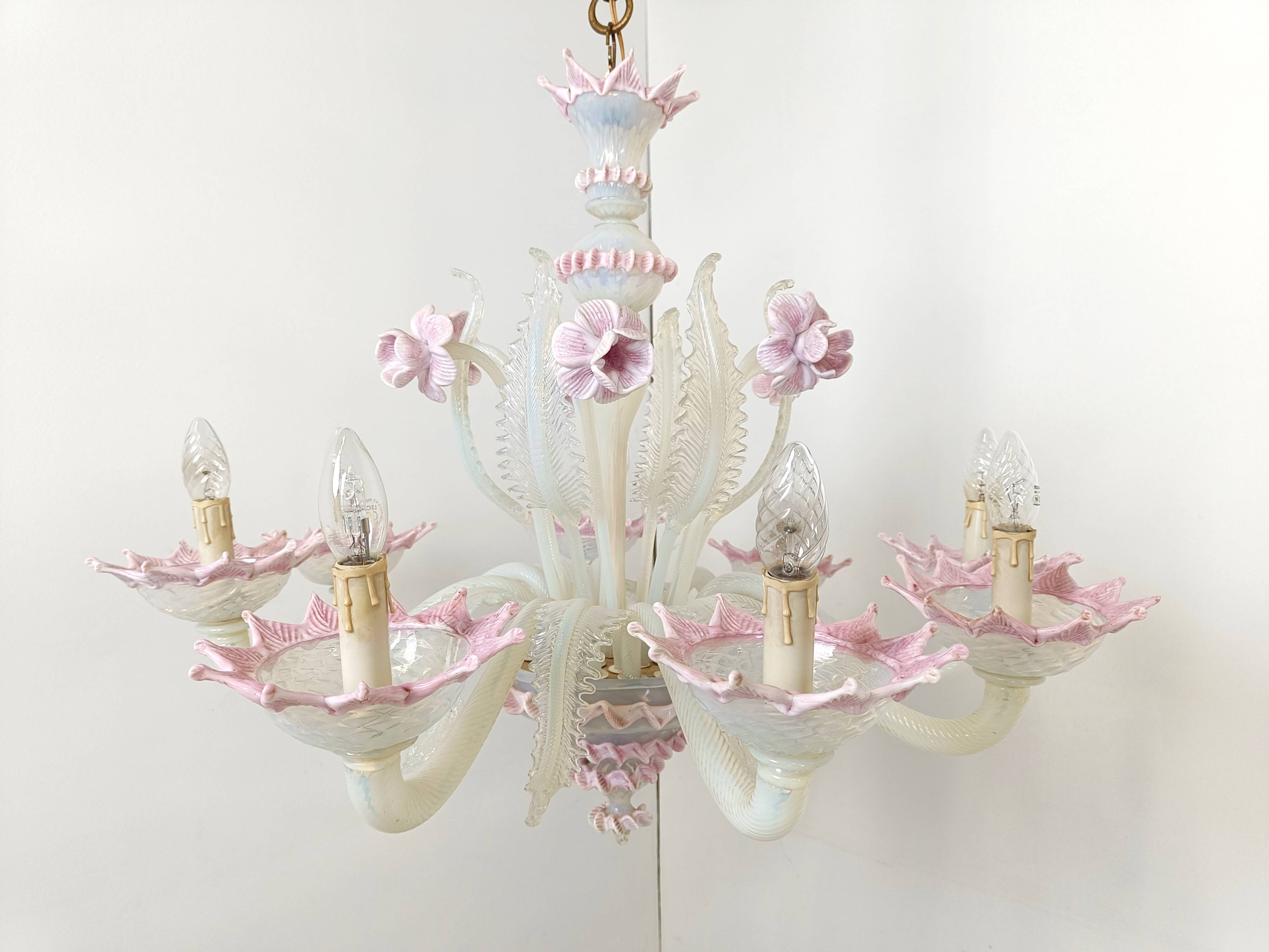 Vintage murano glass flower chandelier, 1950s