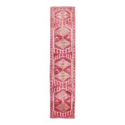 Vintage Pink Geometric Turkish Hand-Knotted Runner 80x361