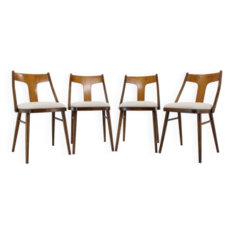 1950s Set of 4 Dining Chairs in Walnut Finish, Czechoslovakia