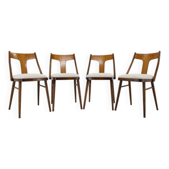 Ensemble de 4 chaises de salle à manger des années 1950, finition noyer, Tchécoslovaquie