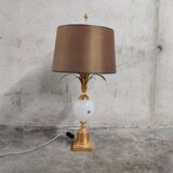 Lampe de table en laiton et opaline en forme de feuille d'ananas, années 1960