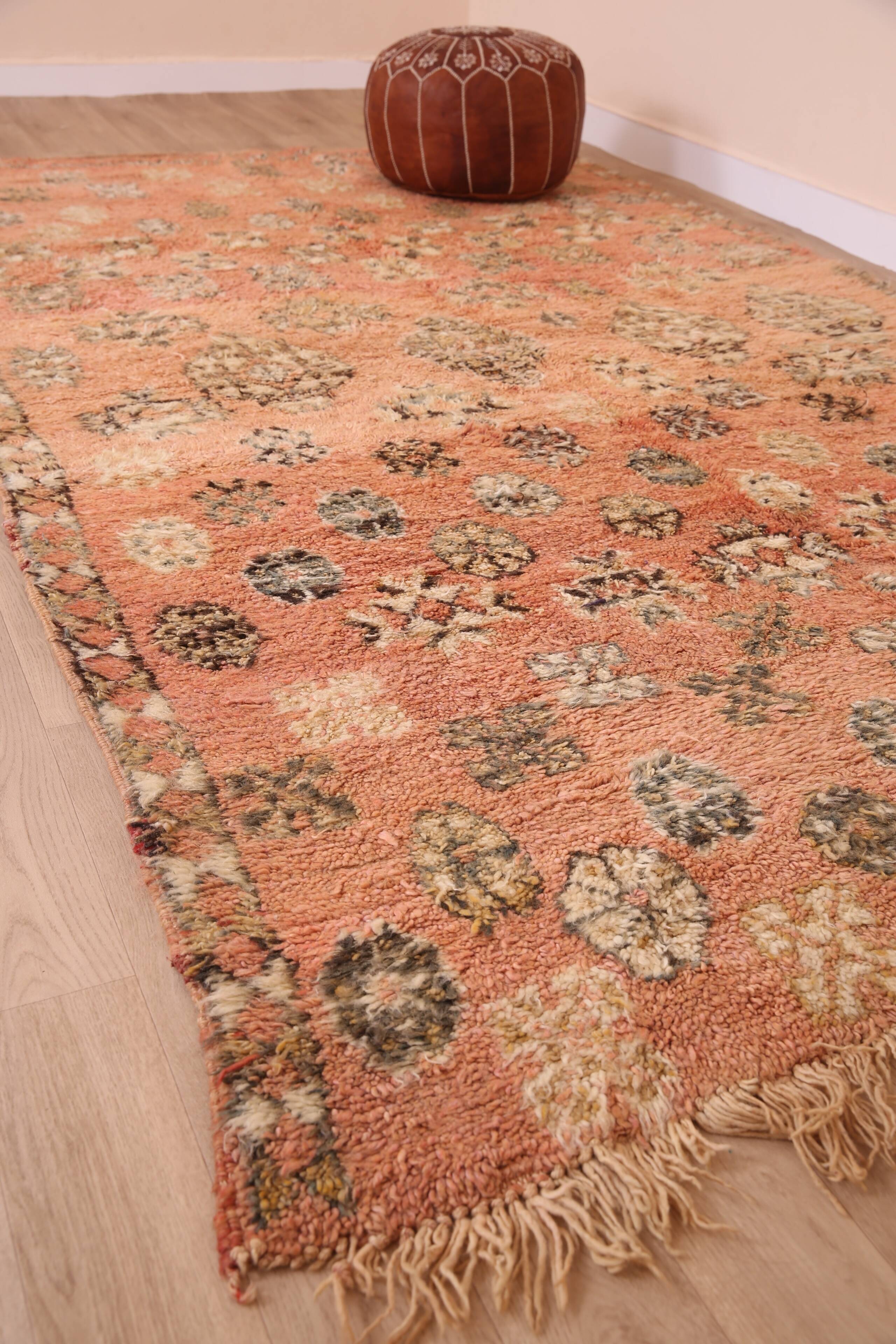 Peach Vintage Moroccan Rug 180 x 305 cm, Berber Wool Rug, Handmade Boho Rug