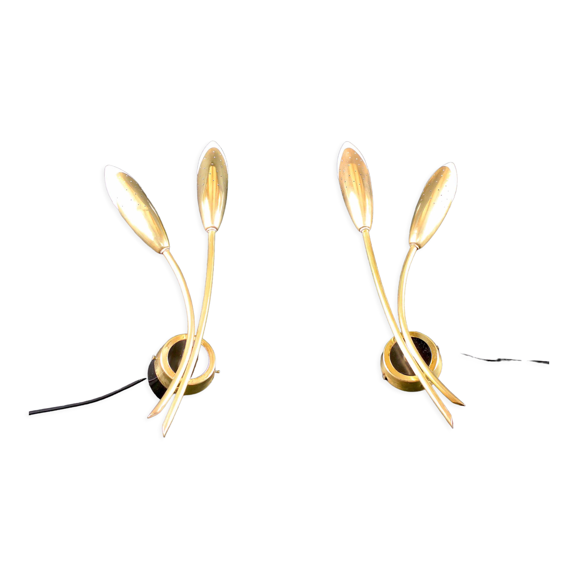Pair of double brass wall lamp, tulip shape, France 1960's