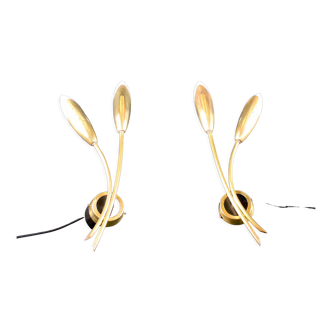 Paire d'applique double laiton, forme tulipe, France 1960's