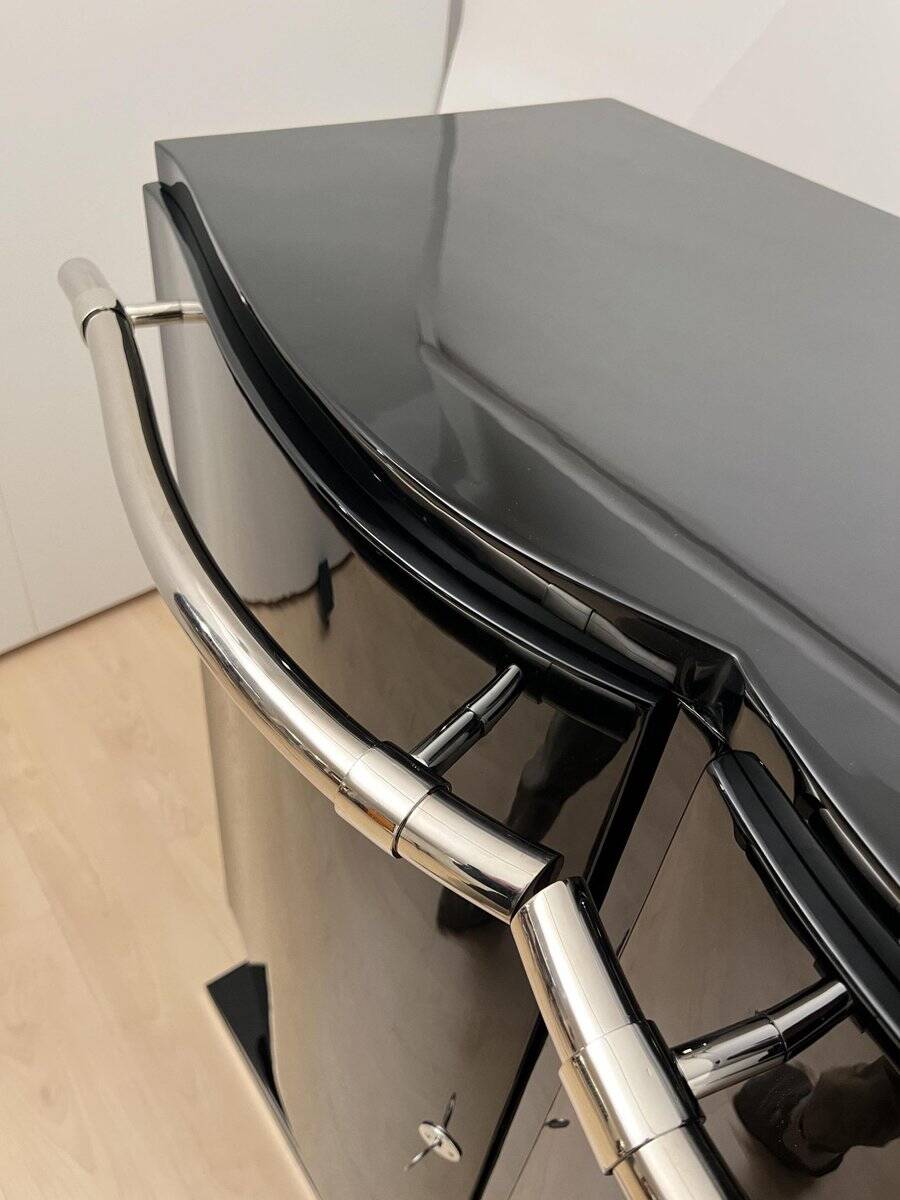 French Art Deco Bar Sideboard in Black Lacquer and Chrome, 1930