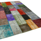Hand-knotted anatolian contemporary 190 cm x 290 cm multicolor patchwork carpet