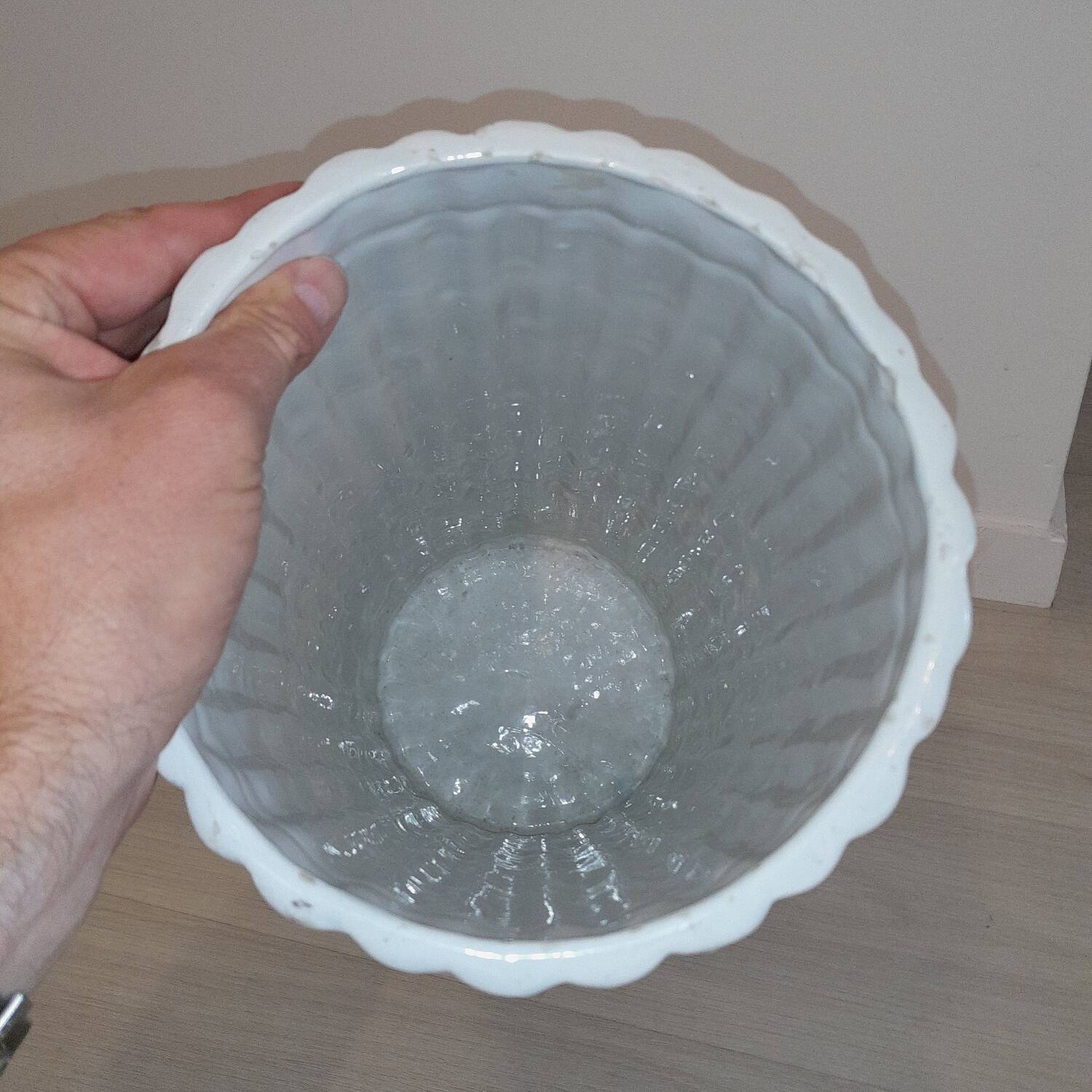 Porte-parapluie vintage italien en céramique blanche style bambou