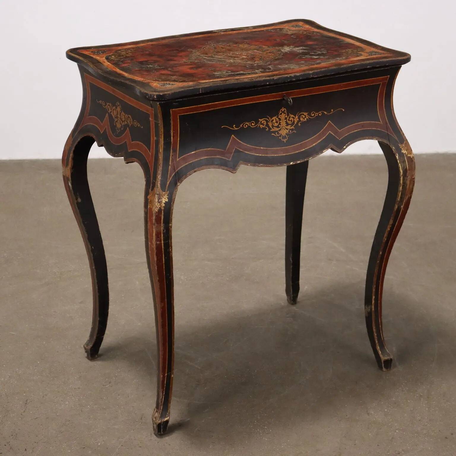 Antique lacquered oak work table, France, 20th century