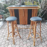 Rattan bar and its 2 stools 60