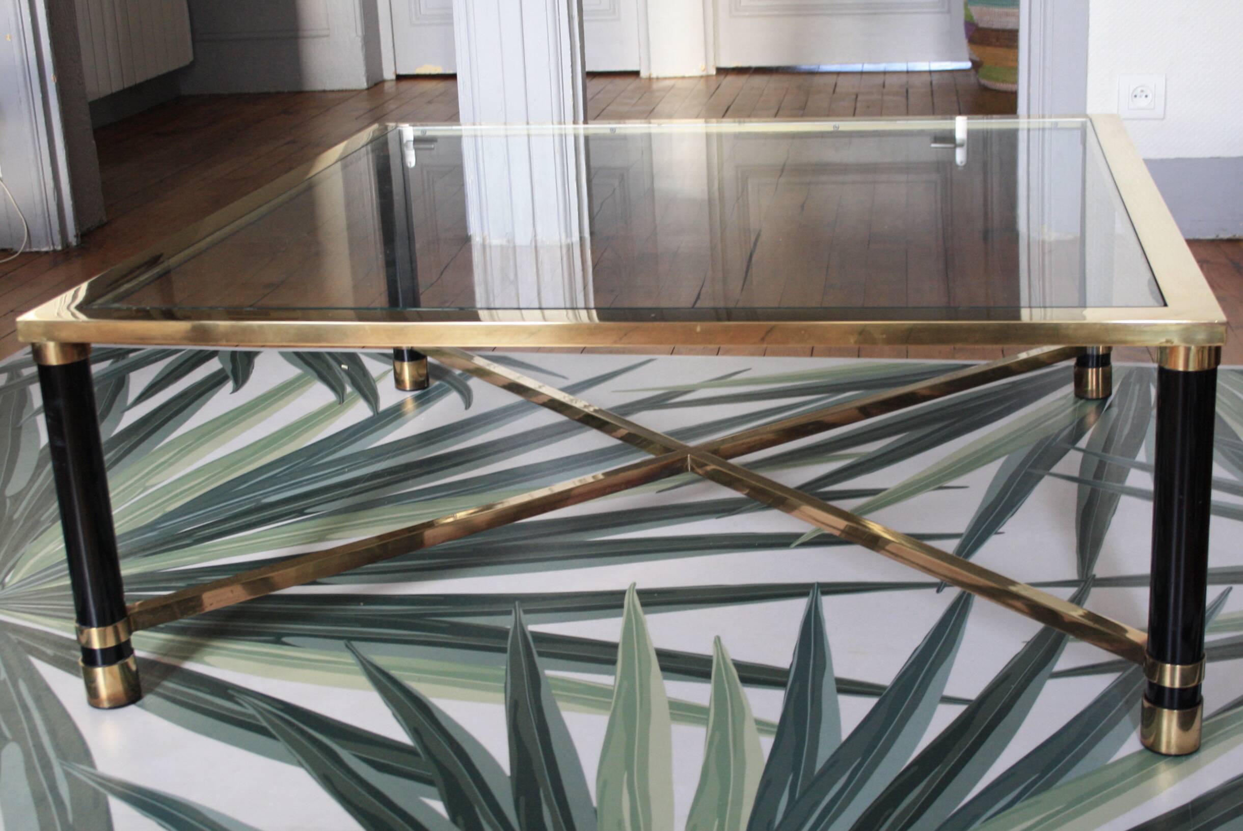 Square brass glass coffee table