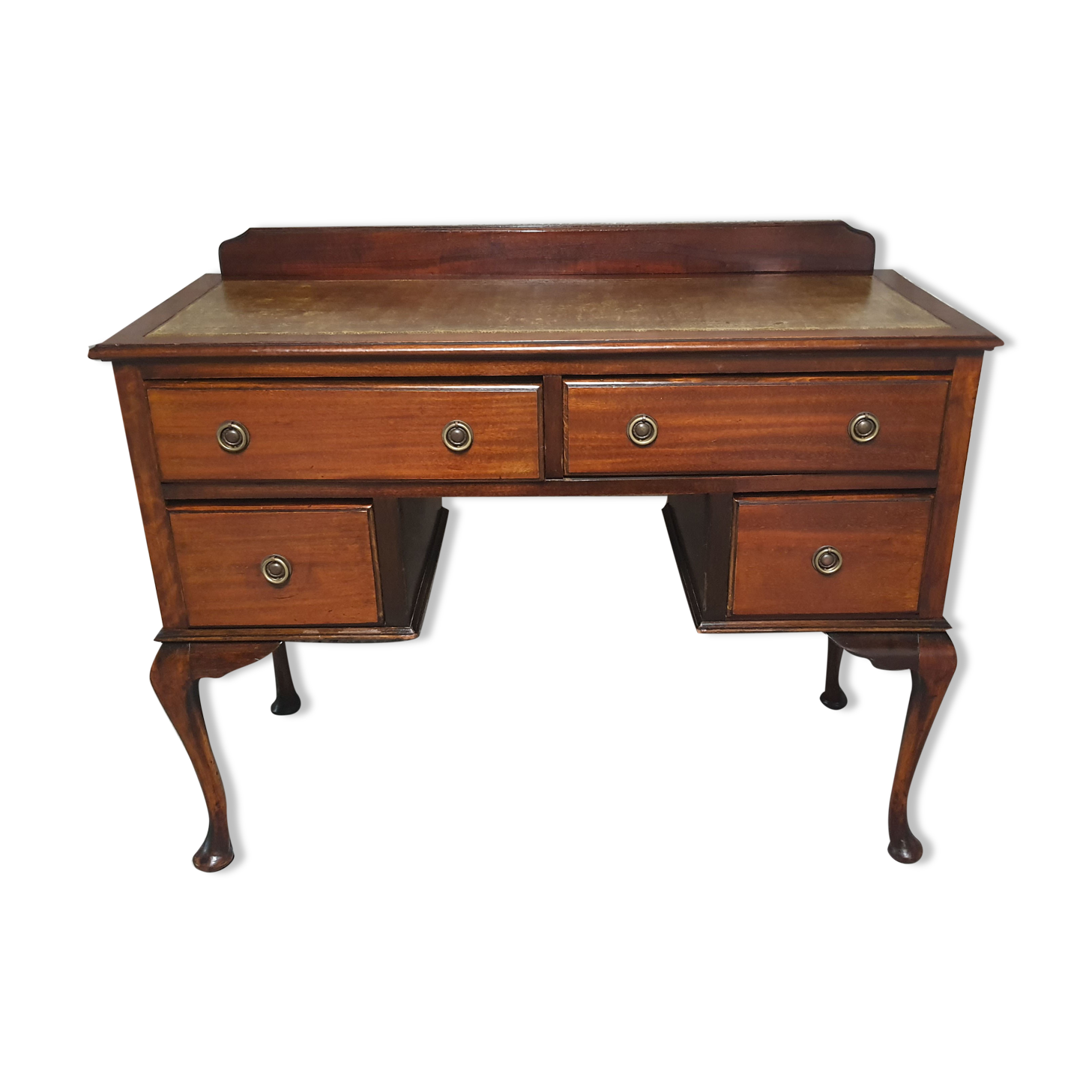 Old desk in cherry and green leather