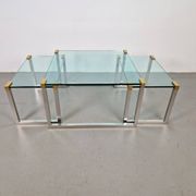 T53 Coffee and Side Tables in Brass and Glass by Peter Ghyczy, 1970s, Set of 3