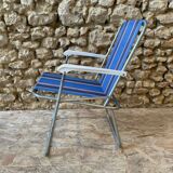 Blue and red striped camping chair