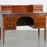 Original English Empire style desk with intarsia inlaid wood, 19th century