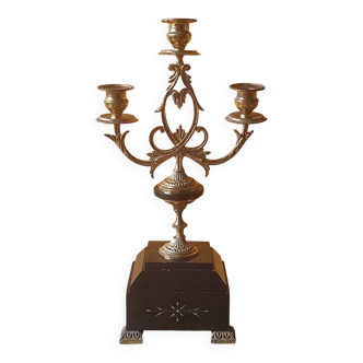 Three-light candelabra in brass, spelter, and marble - French Napoleon torch