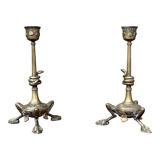 Pair of bronze candle holders XIXth decoration snakes