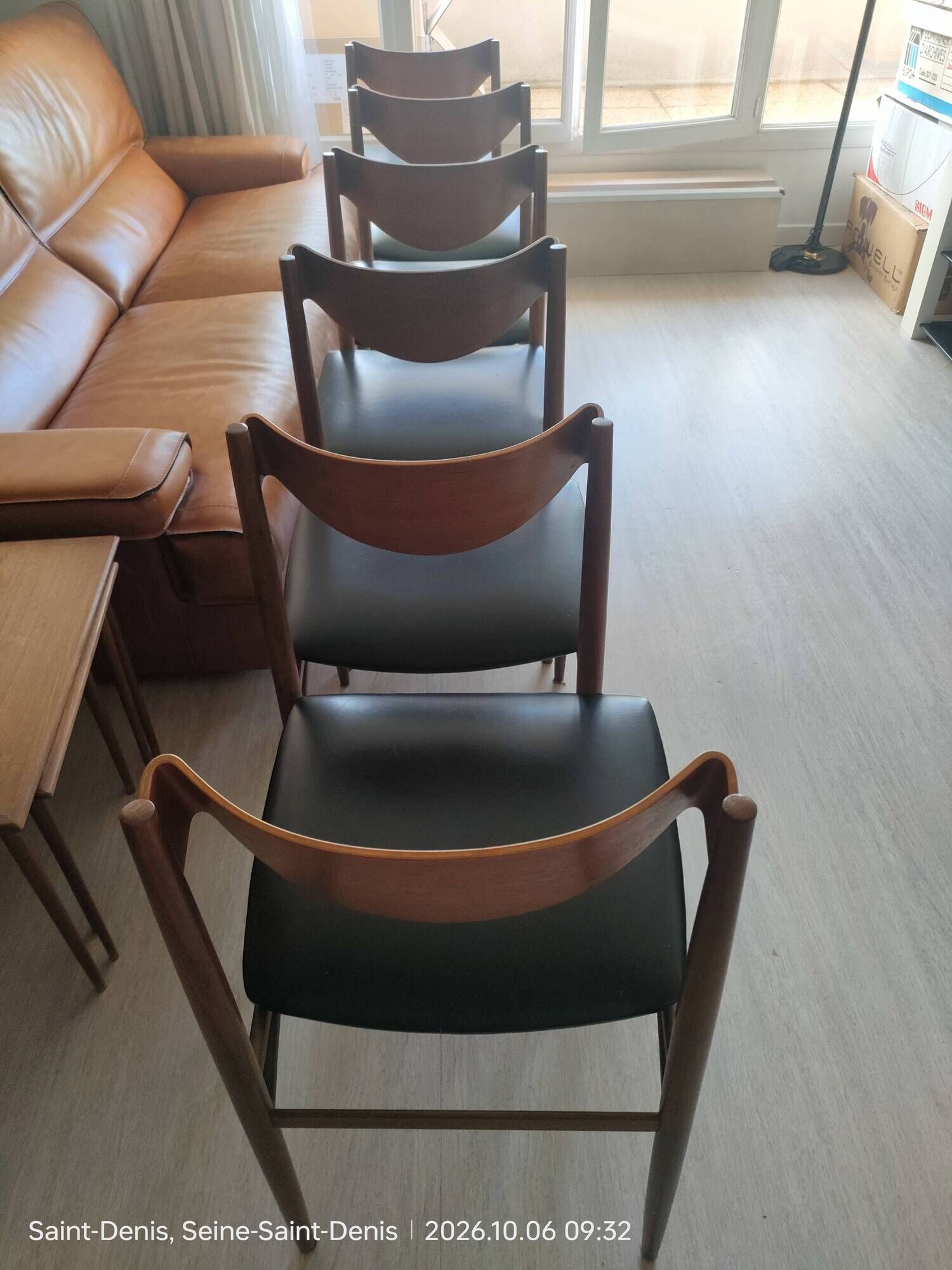 6 teak chairs, 1960s Scandinavian style, signed