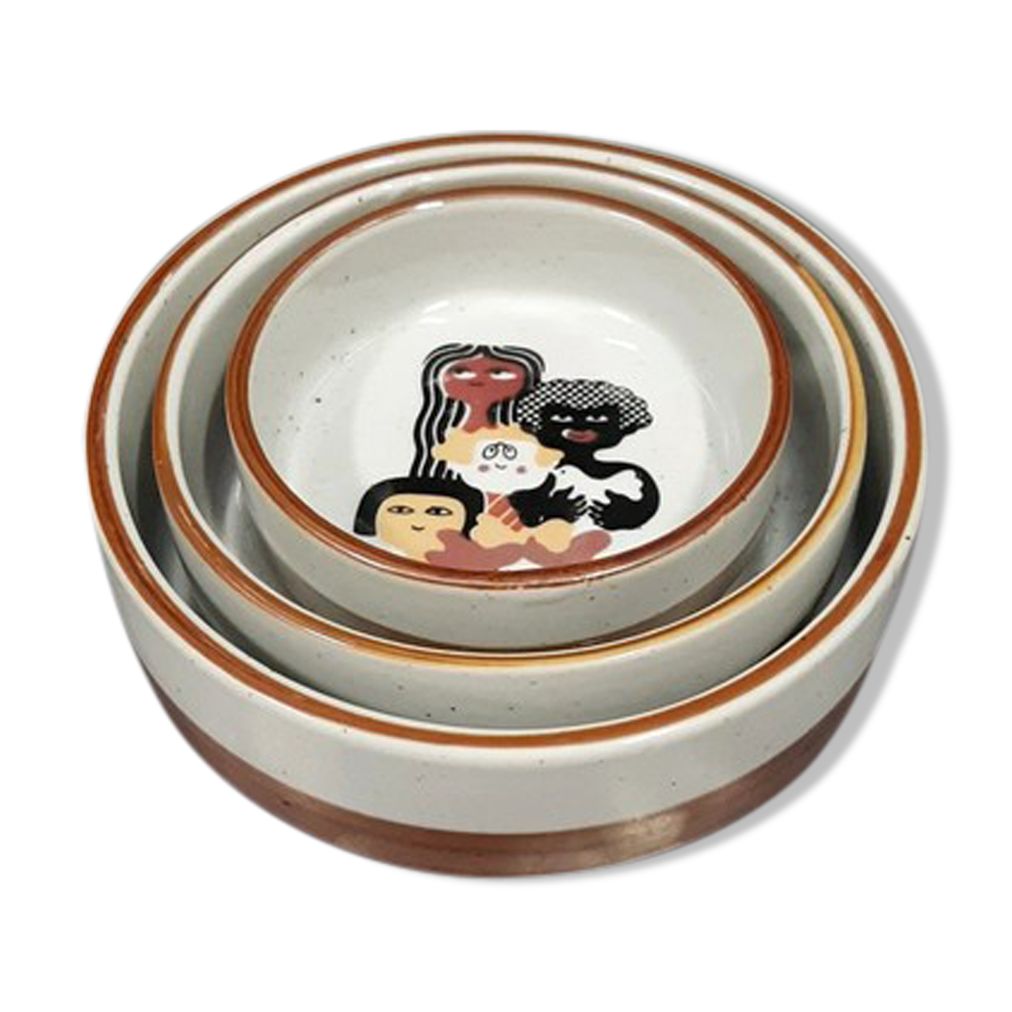 3 ceramic illustration Guy Mocquet for the secours populaire vintage 70's