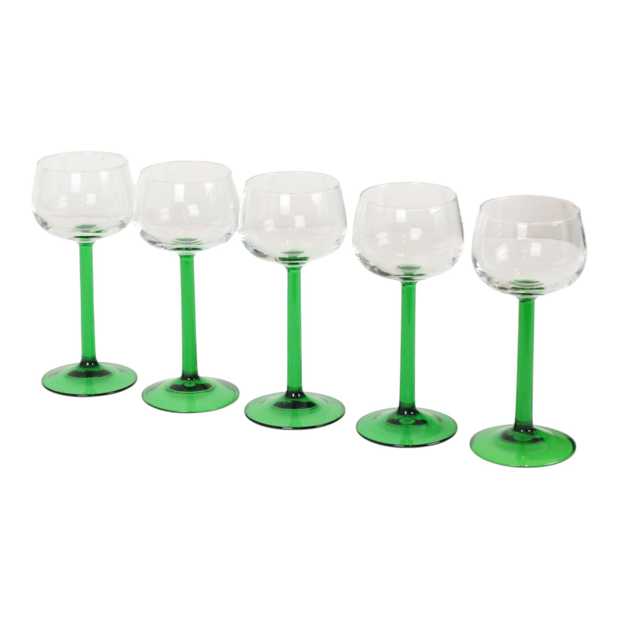 Set of 10 Vintage Luminarc Alsace Wine Glasses Thick Green Stems