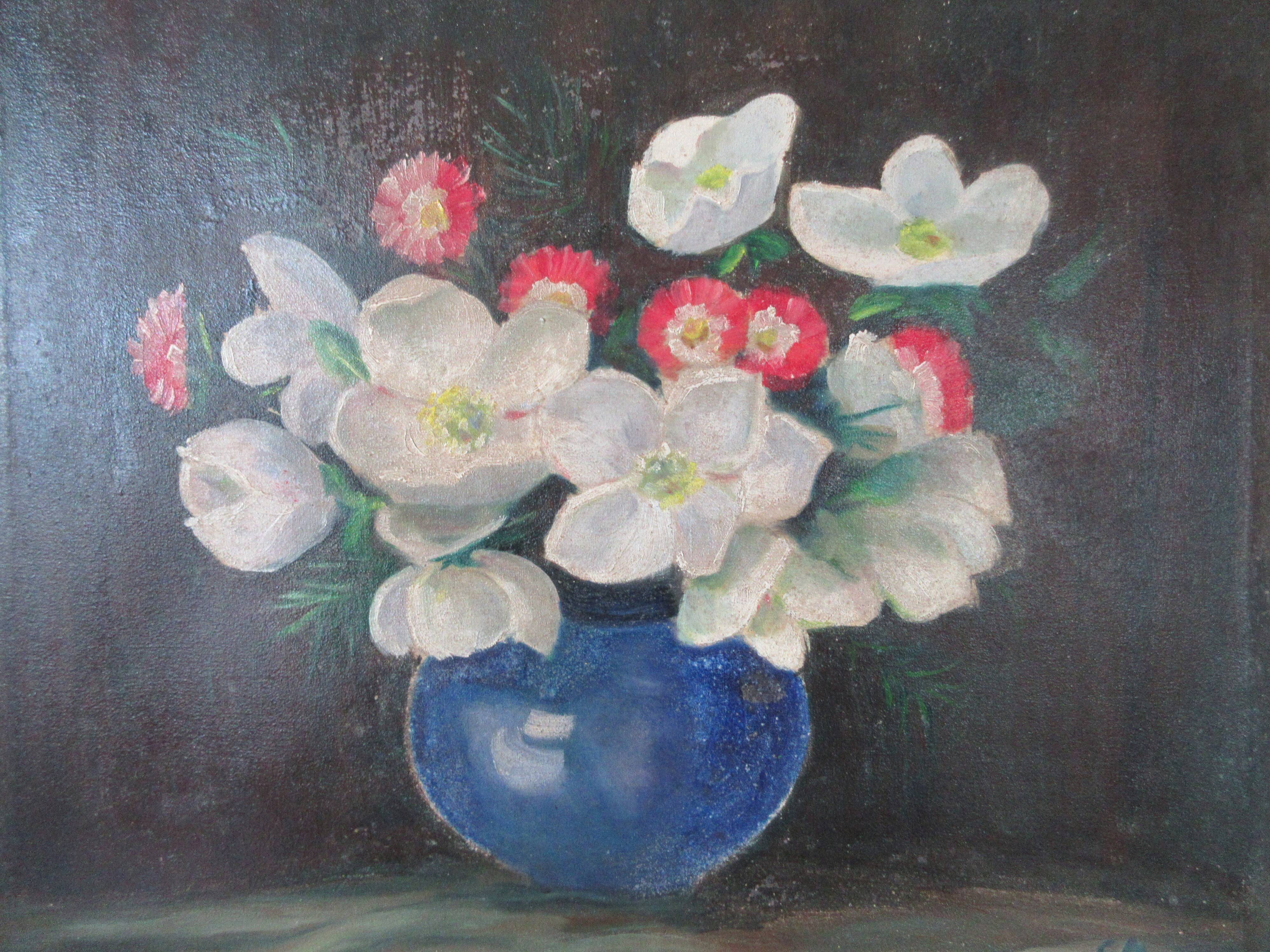 Vintage painting bouquet of daisy flowers and buttercups