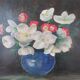 Vintage painting bouquet of daisy flowers and buttercups