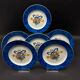 6 Bernardaud Limoges Borghese dessert plates with blue rim and fruit ribbon