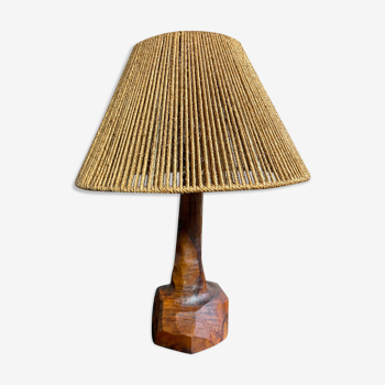 Wooden lamp by Olivier 70s
