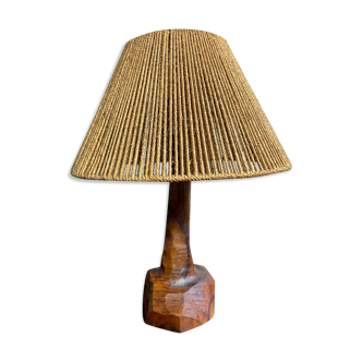 Wooden lamp by Olivier 70s