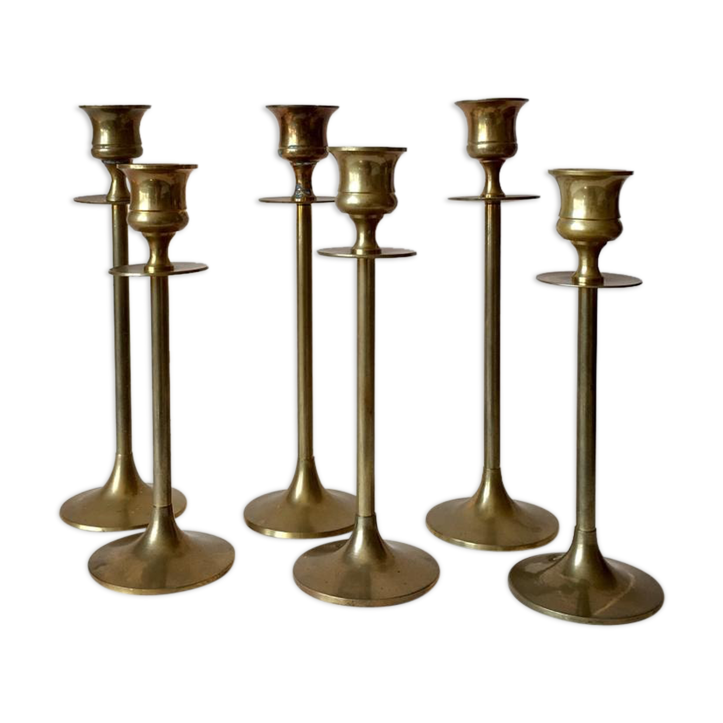 6 german brass candleholders