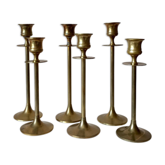 6 german brass candleholders