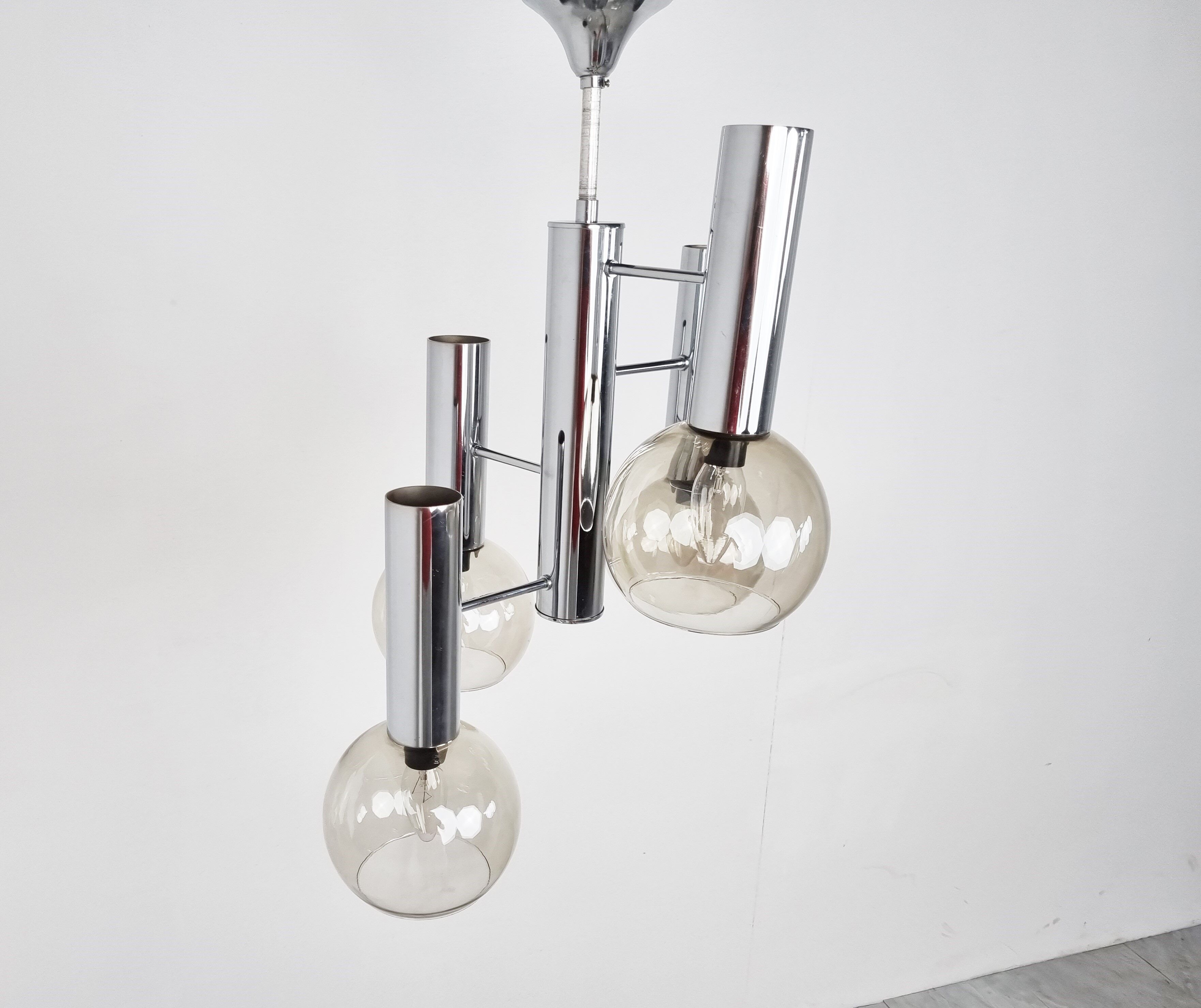 Vintage glass globe chandelier, 1970s