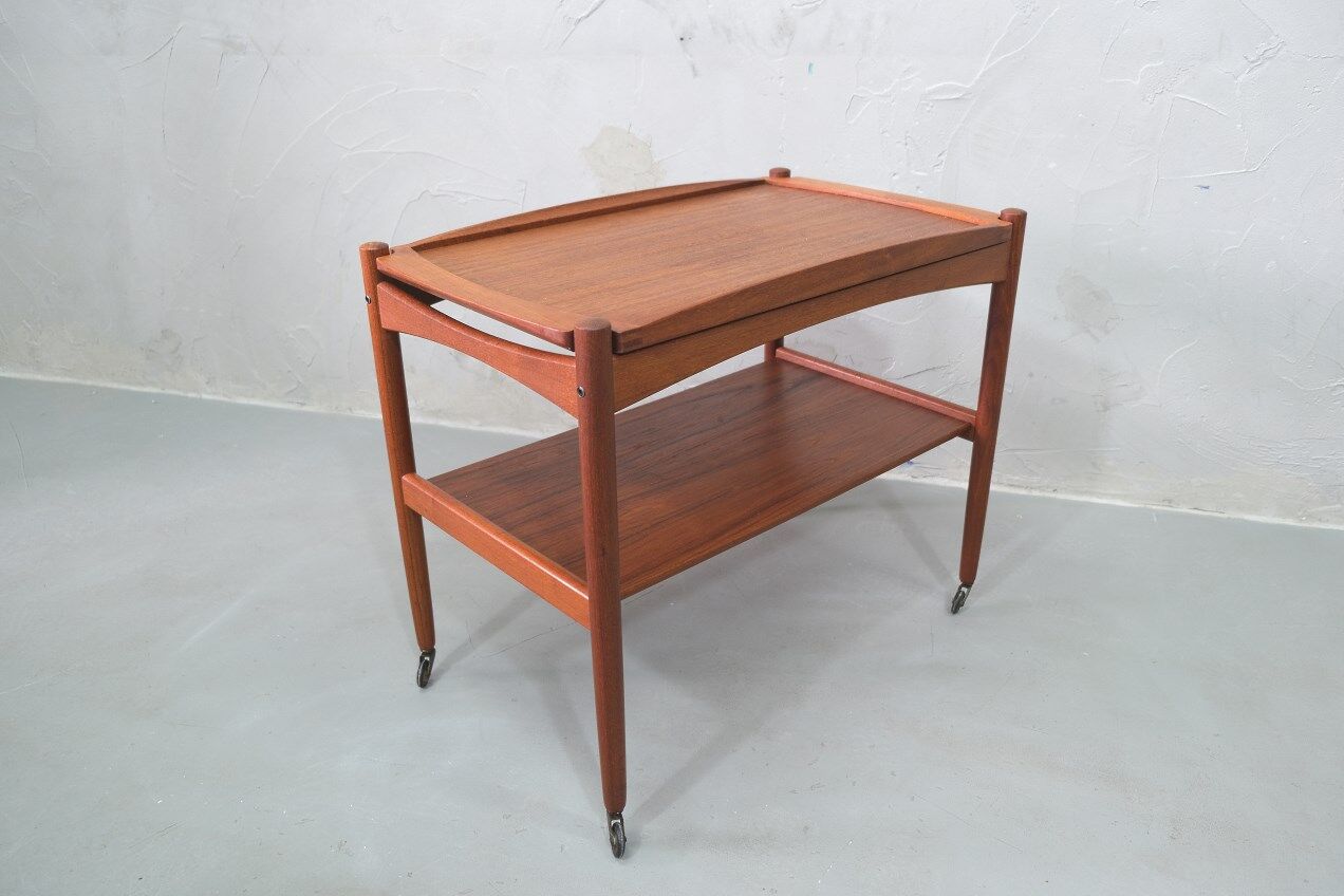 Danish teak bar cart with tray by Poul Hundevad, 1960s