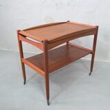 Danish teak bar cart with tray by Poul Hundevad, 1960s