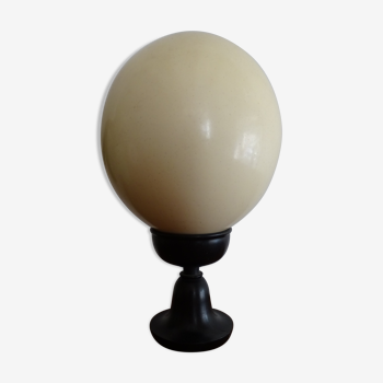 Ostrich egg on blackened wooden base - object of curiosity