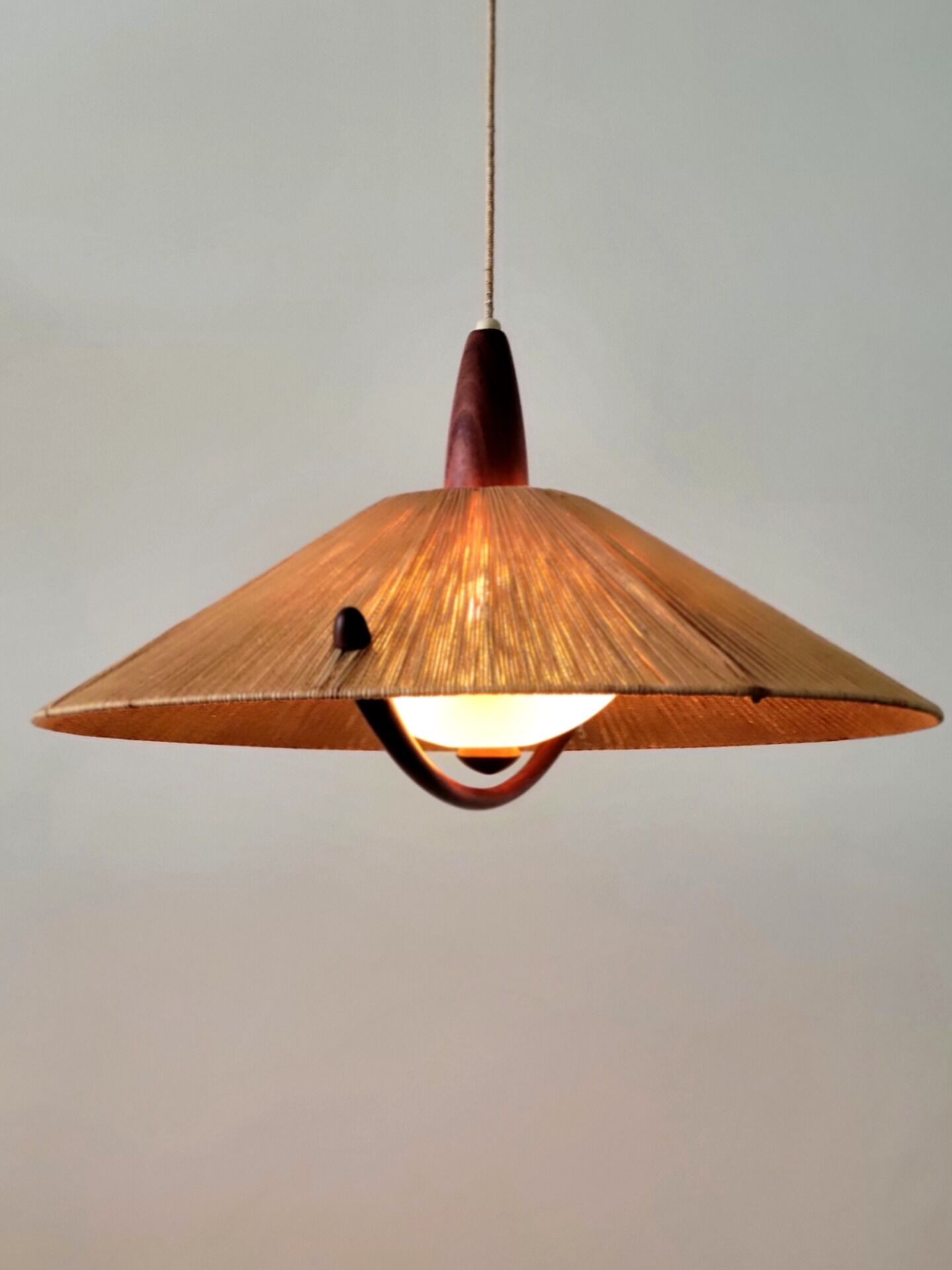 Vintage sisal hanging lamp by Temde Leuchten, 1965