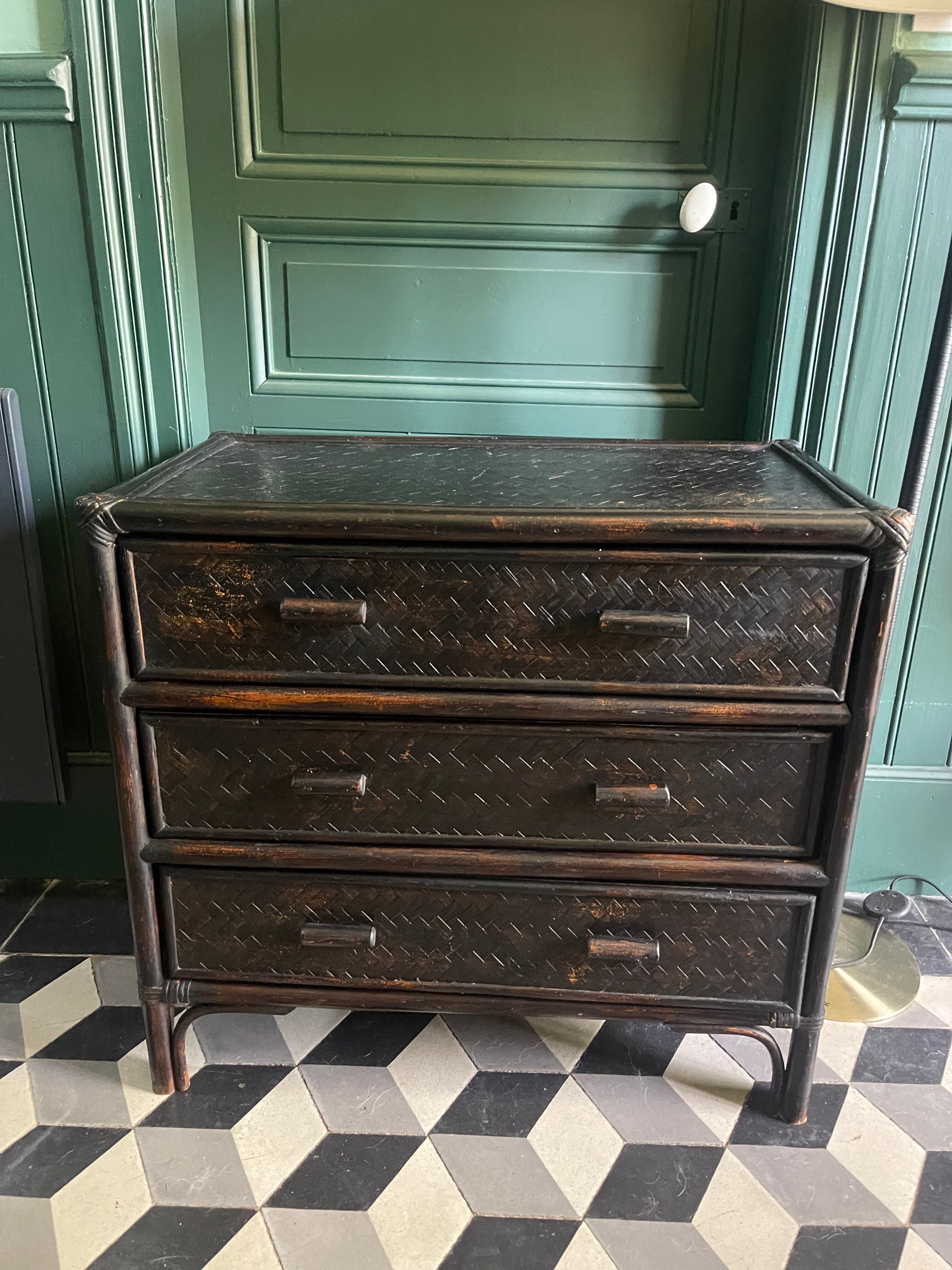 Vintage rattan chest of drawers