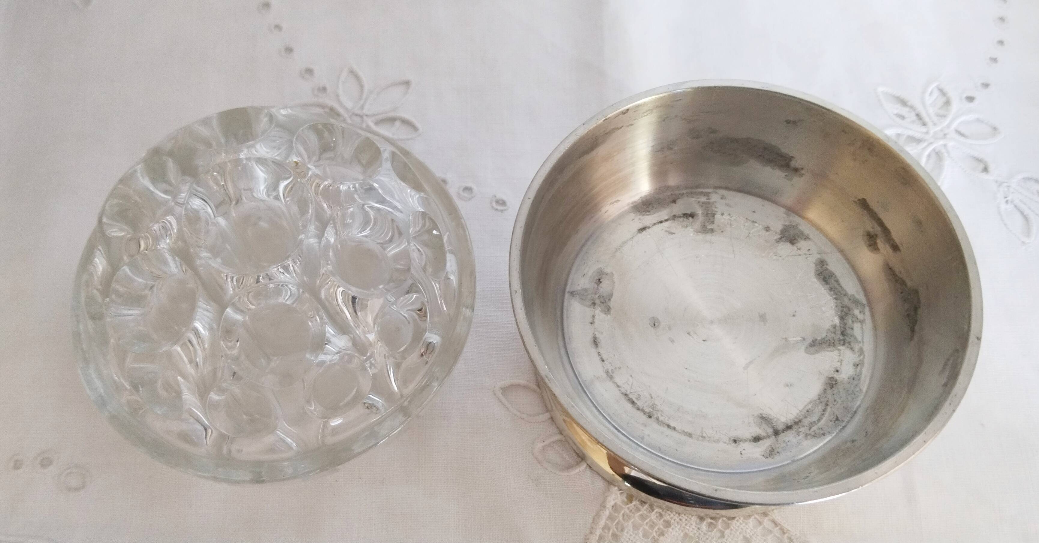 Pewter and crystal flower pick, "Les Etains du Manoir"