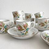 12 ironstone coffee cups with polychrome floral decoration, KG Lunéville