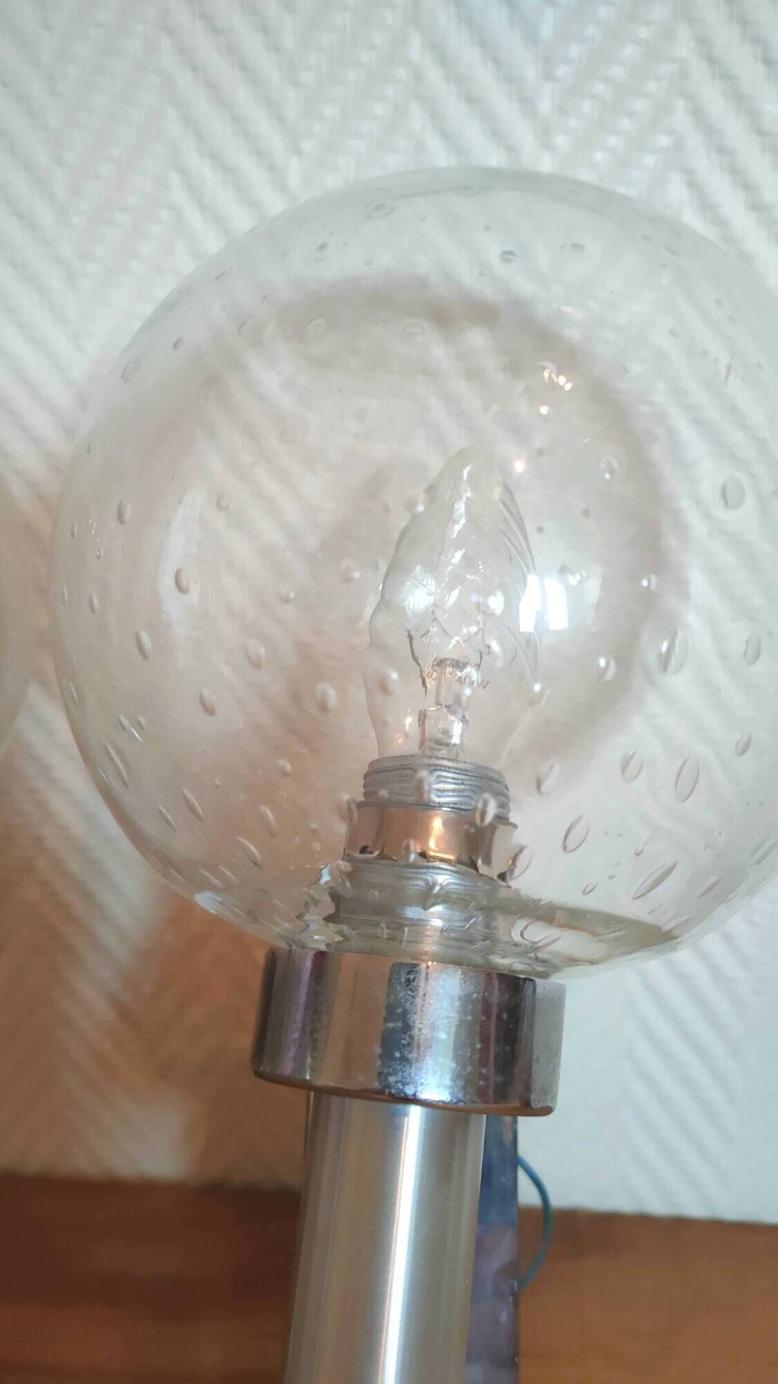 Pair of bubbled glass and inox wall lamps Doria Leuchten design 70s