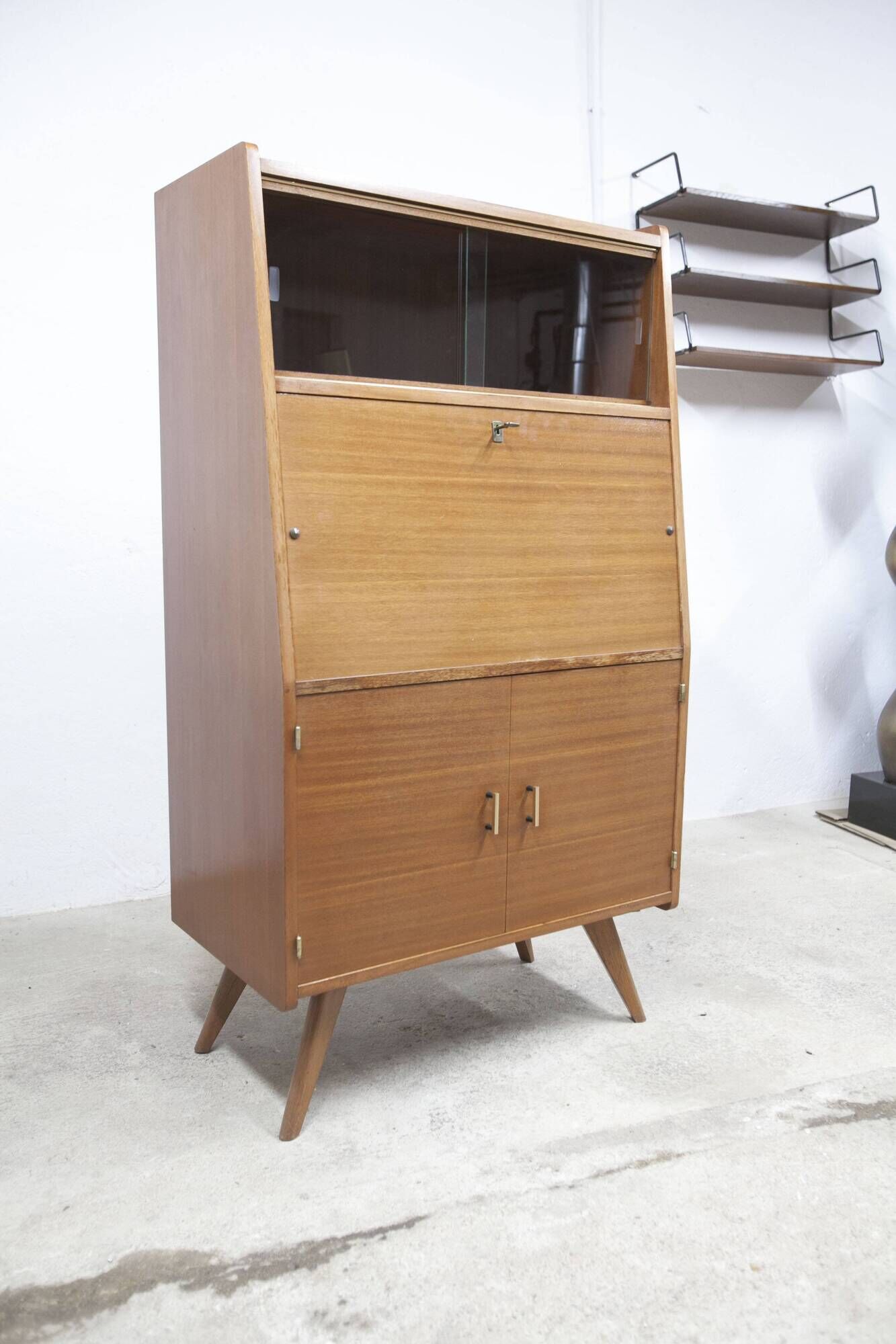 1960 Scandinavian secretary with teak compass feet and pastel yellow top