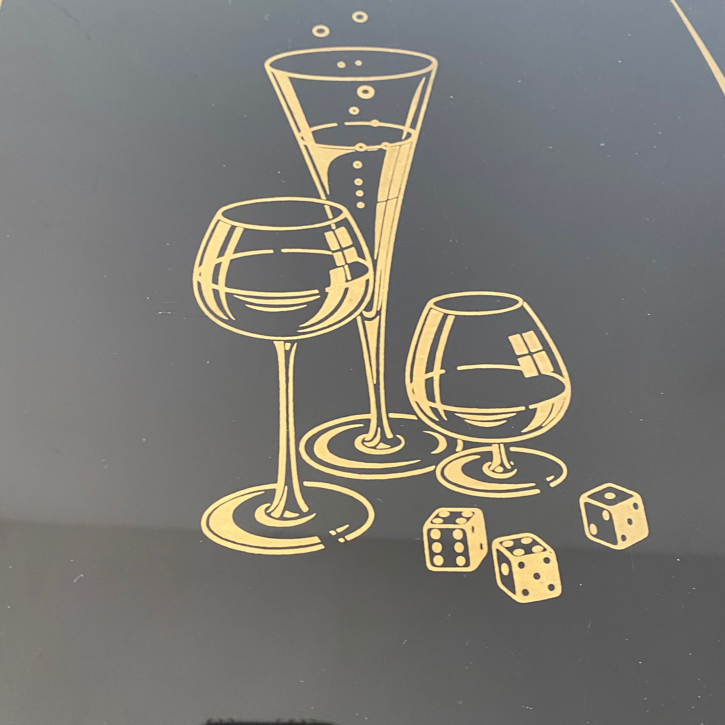 Rectangular vintage coffee table in black and gold glass