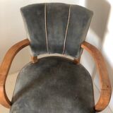 Armchair bridge mustache in blue gray velvet